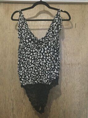 NWOT Intimately free people animal print and lace bodysuit ties at shoulders 20"